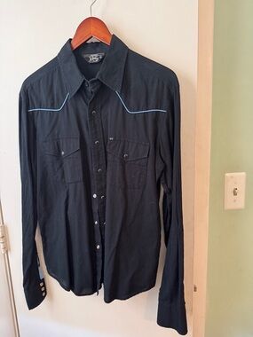 Salt Valley Western Men's Snap-Down Shirt with Blue Piping